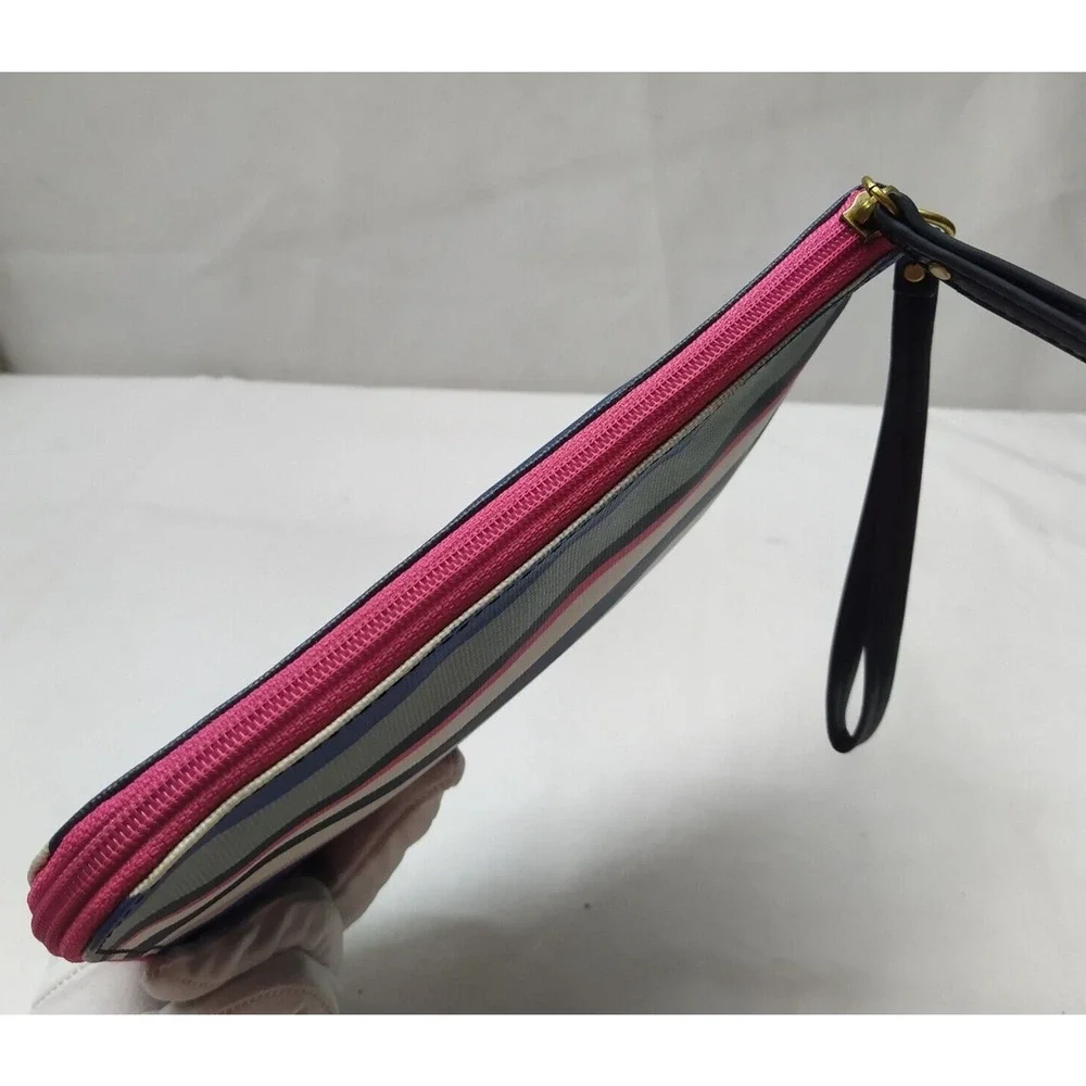 Fossil Multicolor Coated Canvas Stripes Zipper Closure Coin Wallet